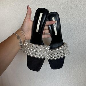 Zara Black Pearl Embellished Women's Shoes